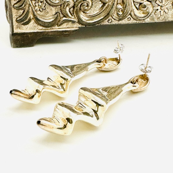 Vintage Modernist Electroform Silver Earrings - Picture 6 of 12